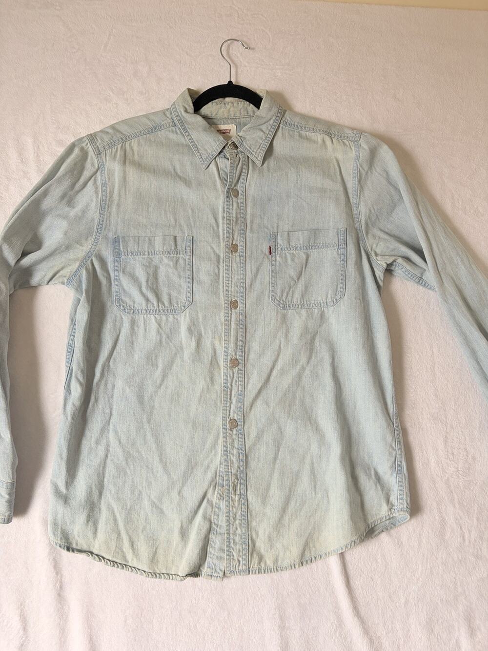 Levi's Jeans Blue Denim Shirt Men M Metal Button Long Sleeve